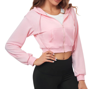 Sudadera con capucha de invierno para mujer, estilo urbano, con logo personalizado, tejida, transpirable, top corto informal para gimnasio - Product Image 6