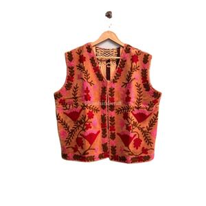 Chaleco Corto de Terciopelo con Bordado Floral y Puntada Abierta para Mujer, Ropa de Invierno y Prendas Exteriores - Product Image 1