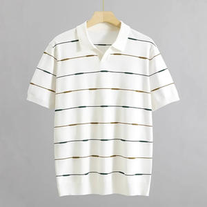 เสื้อยืดโปโลคอวี แขนสั้น ลายเส้น สำหรับผู้ชาย ฤดูใบไม้ผลิ ฤดูร้อน ผ้าไม่หด ใส่สบาย ระบายอากาศได้ดี - Product Image 1