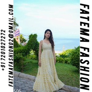 Vente directe usine - Robes d'été élégantes sans manches à col en V et volants pour femmes, imprimées, longueur ras du sol, en rayonne lourde, style indien et pakistanais - Product Image 2