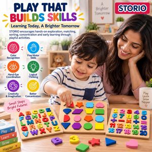 STORIO Juego de rompecabezas de madera con letras del alfabeto y números para niños, juguete educativo para aprender letras, matemáticas y geometría - Product Image 3