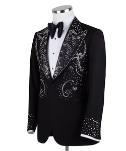 Men’s Black Rhinestone Embroidered Wedding Tuxedo Suit – Designer Slim Fit <b>Blazer</b> with Crystal Detailing for Groom & Party Wear - Product Image 6