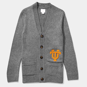 Men's Maroon V-neck <b>Cardigan</b> <b>Sweater</b> with Yellow M Patch Wool Acrylic Cashmere Blend Thick Full Sleeve Winter Wear - Product Image 5