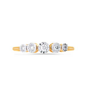 Bague en or jaune 18 carats avec diamants scintillants, bijou pour femme avec cinq pierres de diamant de forme ronde - Product Image 2