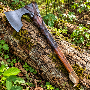 Hacha Vikinga Hecha a Mano, Forjada, con Mango de Madera y Envoltura de Cuero, Personalizada para Exhibición, Regalo para Campismo en el Bosque - Product Image 1