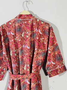 <b>Red</b> Floral Print Cotton Kimono Robe Women Handmade Lightweight Bathrobe with <b>Belt</b> - Product Image 2