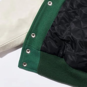 Veste de sport verte pour homme avec manches crème, fermeture éclair, col rabattable, vêtement décontracté d'automne - Product Image 5