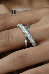 14K White Gold Lab Grown Diamond Criss Cross <b>Ring</b> IGI Certified Round Brilliant Micro Pave X Shape <b>Statement</b> <b>Ring</b> Jewelry - Product Image 3