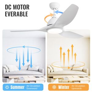 Ventilatore da Soffitto Moderno Bianco da 52 Pollici con Luce LED da 22W e 3 Pale in ABS, Motore DC per Uso Interno - Product Image 4