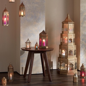 Majestic Gold Metal <b>Moroccan</b> Lantern with Pink Embossed Glass Decorative Candle Holder for Ramadan Home Table <b>Decor</b> - Product Image 2