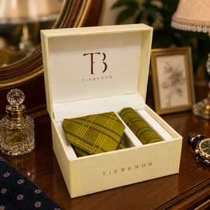 Luxury Yellow Plaid Silk <b>Tie</b> <b>Set</b> for Men with Pocket Square | Premium Gift Box Wedding Business Necktie | India 2026 Export Wear - Product Image 5