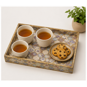 Ensemble de 3 plateaux en MDF de luxe faits à la main avec impression Meena de qualité supérieure et finition en résine, plateaux de service décoratifs en émail doré - Product Image 2