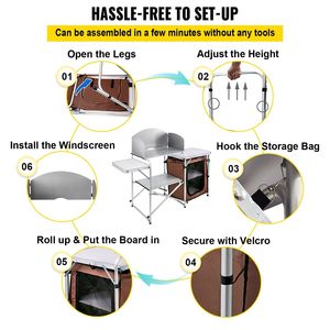 Portatile Marrone Pieghevole per Cucinare Tavolo da Cucina Tavolo da Cucina per Campeggio e Picnic Armadi Cucina - Product Image 4