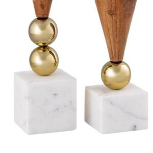 Juego de Portavelas Cónicos de Lujo en Mármol Blanco y Madera, con Base de Metal Dorado en Forma de Bola, Estilo Nórdico Moderno, Centro de Mesa para Bodas y Fiestas - Product Image 3