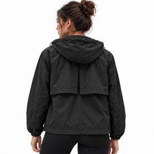 Custom <b>Women's</b> <b>Lightweight</b> Windbreaker <b>Jacket</b> Cropped Hooded Style with Hidden Mesh Vent Back Panel - Product Image 2