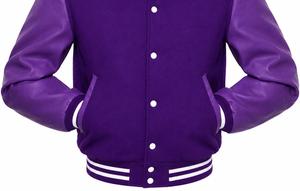 Men's Purple Varsity Jacket Solid Color Polyester/Cotton Shell Stand Collar <b>Covered</b> <b>Button</b> Closure Casual Regular Fit Winter - Product Image 4