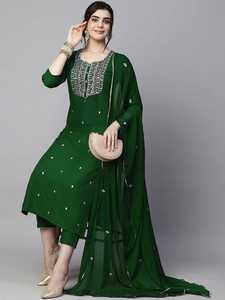 Purple Embroidered Rayon Material Recycled Materials <b>Kurta</b> Set Dupatta for <b>Women</b> Traditional Indian Pakistani Wear Ankle Length - Product Image 3