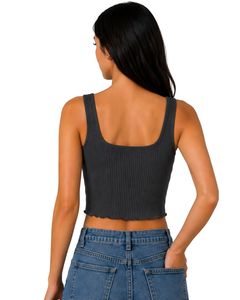 Top corto acanalado de algodón elástico para mujer, sin mangas, cuello cuadrado, ajuste ceñido, estilo casual de verano, personalizado - Product Image 2