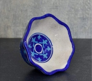Elegant Blue Reactive Glazed <b>Ceramic</b> Bowl <b>Plate</b> with Organic Irregular Edge Artisan Decorative Serving Dish for Tableware - Product Image 3