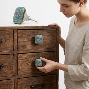<b>Ceramic</b> Square Cabinet <b>Knob</b> Industrial Design Sea Turquoise Floral Kitchen Drawer Handle Durable Bedroom - Product Image 4