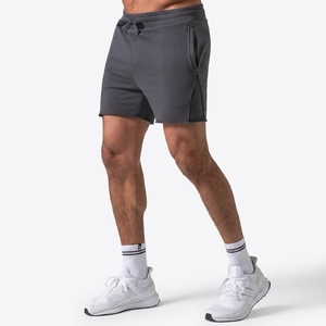 Shorts en coton gris foncé OEM à cordon de serrage, taille mi-haute, couleur unie, décontractés, respirants, tricotés - Product Image 4