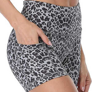 Shorts Deportivos de Cintura Alta con Estampado de Leopardo para Mujer, con Bolsillos, Transpirables, de Punto, Spandex y Poliéster, Corte Regular - Product Image 5