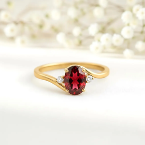 Oval Red <b>Garnet</b> CZ Split Shank <b>Ring</b> 925 Sterling <b>Silver</b> Gold Filled Statement <b>Ring</b> Vintage Inspired Gemstone Jewelry Gift - Product Image 5