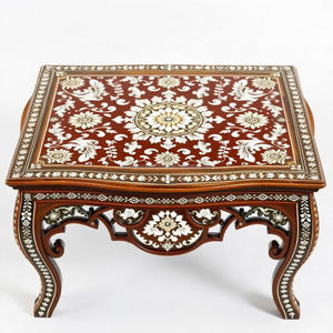Table en bois ronde incrustée d'os artisanale motif floral élégant Accent de maison de qualité supérieure pour un style intérieur luxueux - Product Image 1