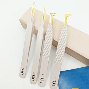 Pinzas para Extensión de Pestañas de Acero Inoxidable con Punta Corta de 4mm y 45 Grados, Color Beige, Marca Privada - Product Image 6