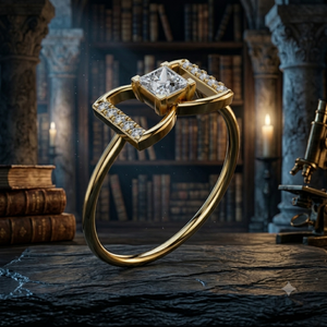 Bague en or jaune avec moissanite taille princesse et nœud pour femme, bague de fiançailles géométrique en diamant, cadeau de joaillerie fine - Product Image 1