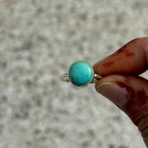 Handmade 925 Sterling Silver Round <b>Turquoise</b> <b>Ring</b> Southwestern Style Boho Gemstone Jewelry for Women - Product Image 2