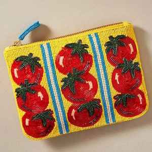 Tomato Beaded Coin Purse Yellow Glass Bead Zipper Pouch Fruit Design Makeup Bag Hand Embroidered <b>Wallet</b> <b>Small</b> Clutch <b>Card</b> Holder - Product Image 1