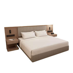 Cadre de lit plateforme moderne en teck massif, écologique et durable, avec tête de lit rembourrée, mobilier de chambre à coucher contemporain et luxueux - Product Image 1