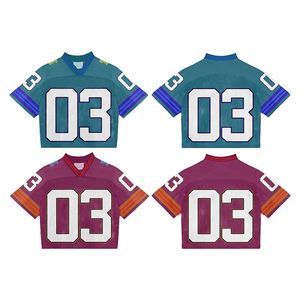 เสื้อยืดฟุตบอลคอวีทรงโอเวอร์ไซส์ผ้าตาข่ายระบายอากาศพิมพ์ลายสไตล์เรโทรสำหรับผู้ชาย - Product Image 2