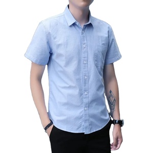 Top ajustado informal de verano para hombre, camisa de manga corta con solapa abotonada, Color sólido, tela de 180 gramos, tamaño de tela, camisetas únicas de 2017 - Product Image 6