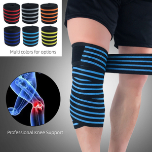 Sports Fitness Custom Logo Eco-Friendly Durable Breathable Elastic <b>Compression</b> Unisex <b>Knee</b> Wraps for Weightlifting Power - Product Image 3