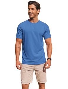Camiseta de Algodón de Manga Corta Azul Claro para Hombre, con Bolsillo en el Pecho, Corte Regular, Estilo Casual, Cuello Redondo, Color Sólido, Secado Rápido - Product Image 2