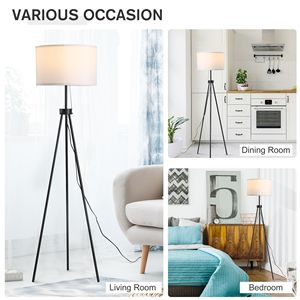 Lampada da terra con treppiede in acciaio nero da 59,75 pollici con paralume in tessuto per soggiorno - Product Image 5