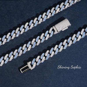 Luxury Blue White Moissanite Cuban Link Chain <b>Necklace</b> Iced Hip Hop Jewellery <b>Statement</b> Piece 925 Sterling Silver Gold/Silver - Product Image 4