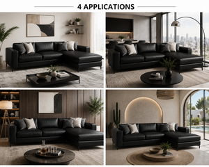 Sofá Seccional de Cuero Genuino Negro de Lujo con Chaise Longue, Diseño Clásico, Sofá de Cuero para Sala de Estar de Hotel, Muebles para Sala de Estar - Product Image 3