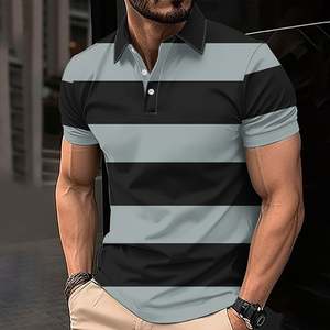 Customized OEM Brand Logo Short Sleeve Striped Print Slim Fit Premium Quality 100% Cotton 220 GSM <b>Men's</b> Breathable Polo Shirt - Product Image 4