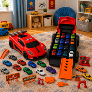 Mirana <b>Car</b>-in-<b>Car</b> <b>Garage</b> <b>Toy</b> for Kids | 4 Diecast Metal <b>Cars</b> | Foldable Storage Playset Handle | Holds 16 Vehicles | 1:64 Scale - Product Image 6