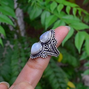 Bague en pierre de lune, argent sterling 925, pierre de lune arc-en-ciel naturelle, bijoux de mariage - Product Image 5