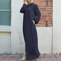 Robe Abaya Ample et Modeste pour Femmes Adultes, Fermeture Éclair Intégrale au Col, Longueur au Sol, Infroissable, Respirante, Trois Couleurs Unies