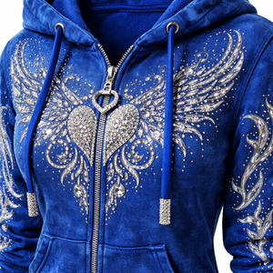 Sudadera con capucha y cremallera con pedrería personalizada al por mayor para mujer - Suministro directo de fábrica OEM - Product Image 4