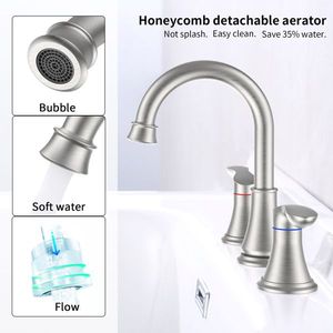 Rubinetto per lavabo bagno a 2 maniglie, 8 pollici, in nichel spazzolato, con beccuccio girevole a 360 gradi, a 3 fori, per lavabo da appoggio - Product Image 4