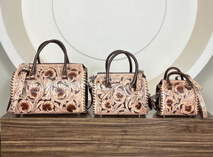 Premium Article Genuine <b>Leather</b> Speedy Duffle Bag with Hand <b>Tooled</b> Floral Pattern Cowhide <b>Leather</b> Purse for Travel & Daily Use - Product Image 5