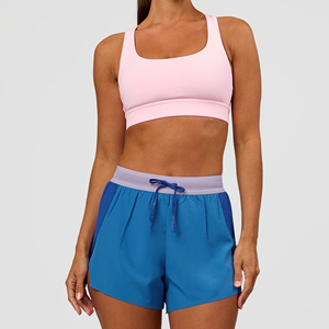 Shorts Deportivos Azules de Cintura Alta con Cordón Ajustable, Tejidos en Poliéster Transpirable, Shorts de Entrenamiento para Mujer - Product Image 5