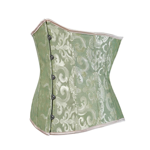 Corset bustier en satin brocart vert pour femme avec fermeture à agrafes, gaine amincissante à maintien ferme pour la taille - Product Image 2