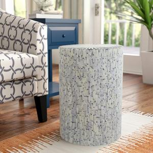 Taburetes Cilíndricos Azul Hielo con Diseño de Rayos de Sol, Mesa Auxiliar Pequeña de Mosaico Hecho a Mano con Madreperla, Decoración para Sala de Estar y Dormitorio - Product Image 2